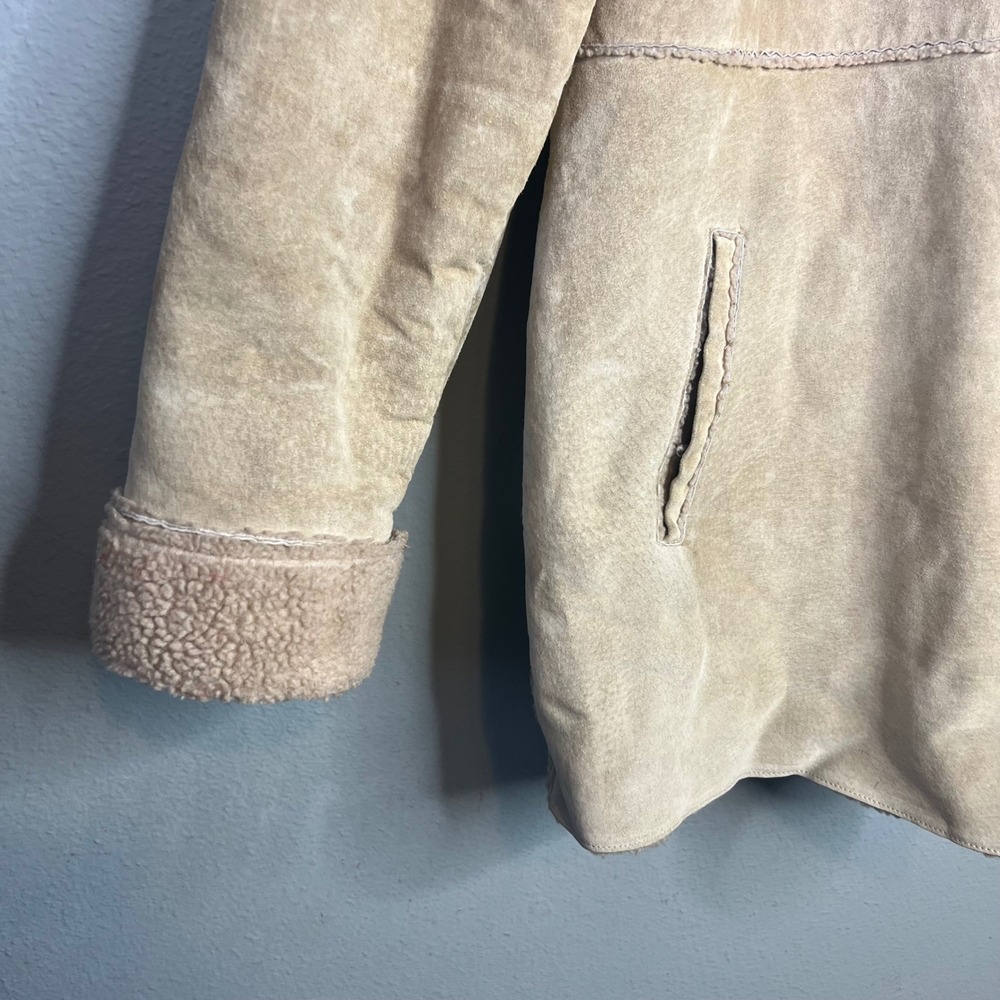 Brandon Thomas Y2K Leather Suede Jacket‎ Womens Sz XL Faux Sherpa Lined Longline - Picture 6 of 10